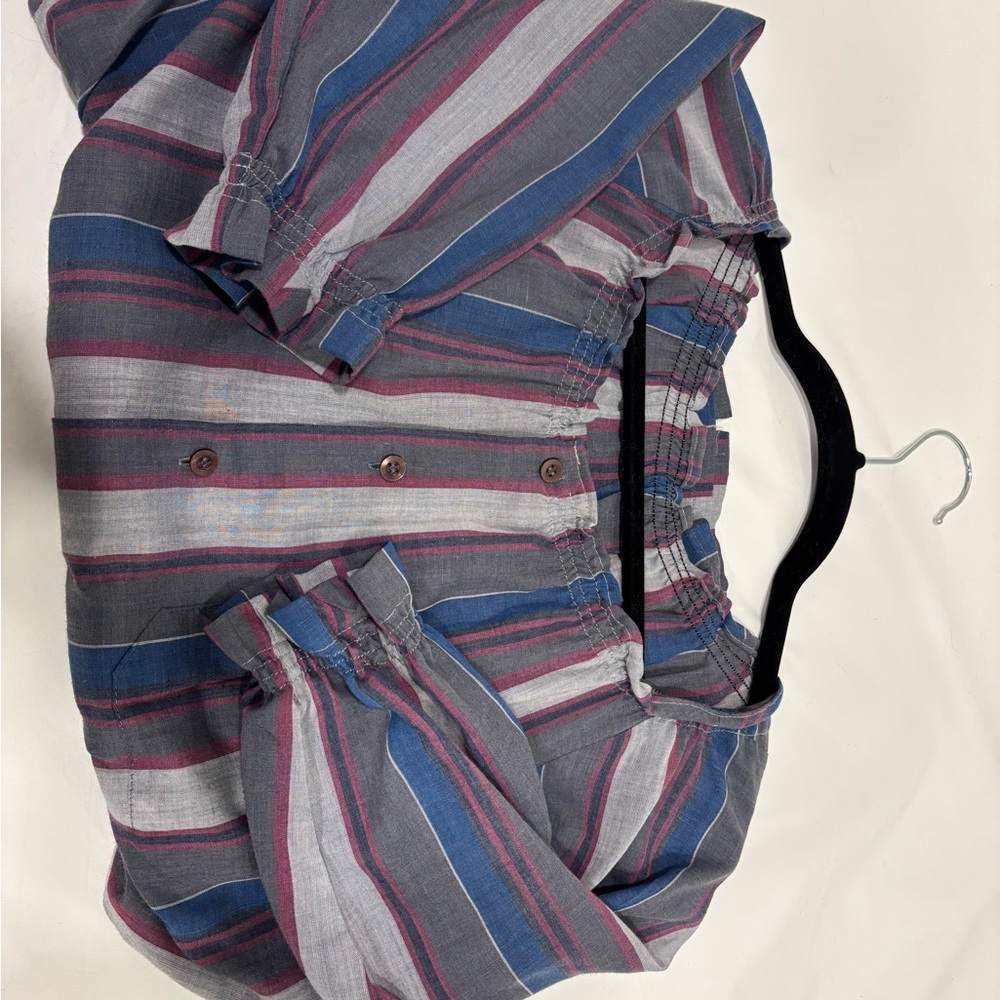 Striped Women's Blouse with Ruffle Neckline - Picture 9 of 13